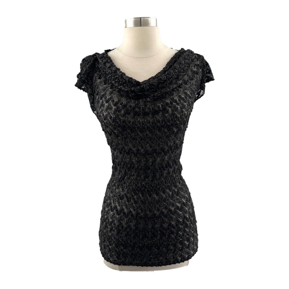 Missoni Black & Metallic Silver Chevron Knit Semi Sheer Tunic Dress/ Top